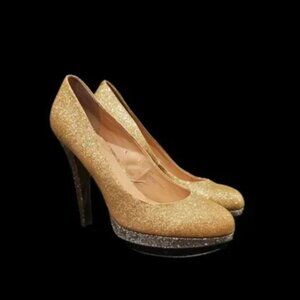 Betsey Johnson Seann Gold Silver Black Sparkle Glitter Platform High Heel